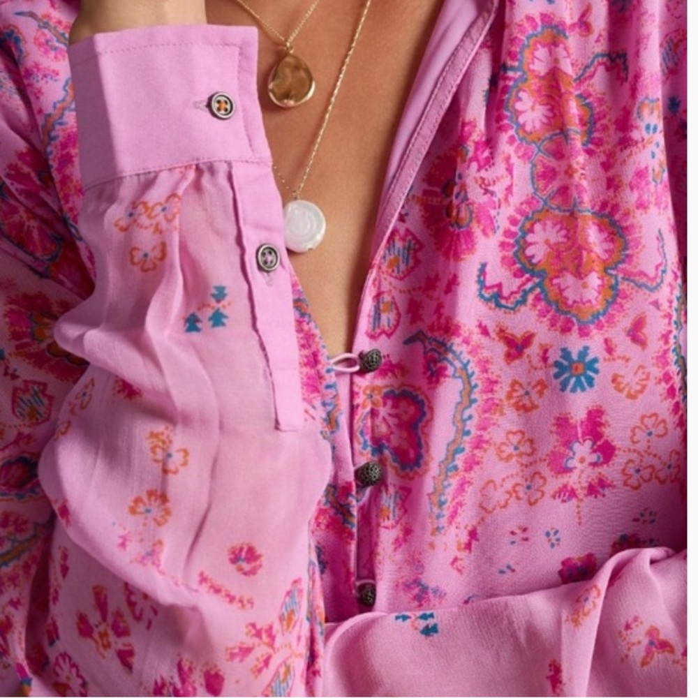 Anthropologie/Pilcro TAVI BUTTONDOWN BLOUSE IN PINK - Sz. L - Picture 3 of 14